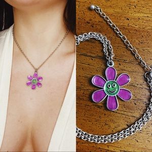 Vintage 90s Smiley Face Flower Necklace